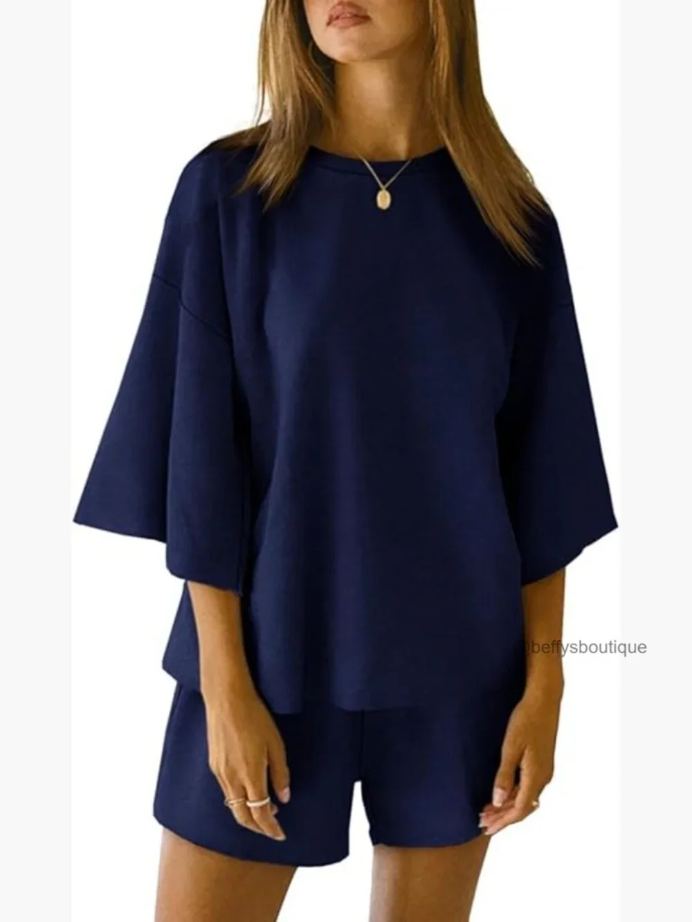Women's Pajama Set 3/4 Sleeve Oversized Top Loose Shorts Lounge with Pockets